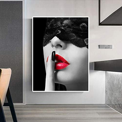 Caweilen Moderne sexy rote Lippen Frau Leinwand Malerei Porträt Kunst Poster und Drucke für Wohnzimmer Home Decor Bild 60x90cm von Caweilen