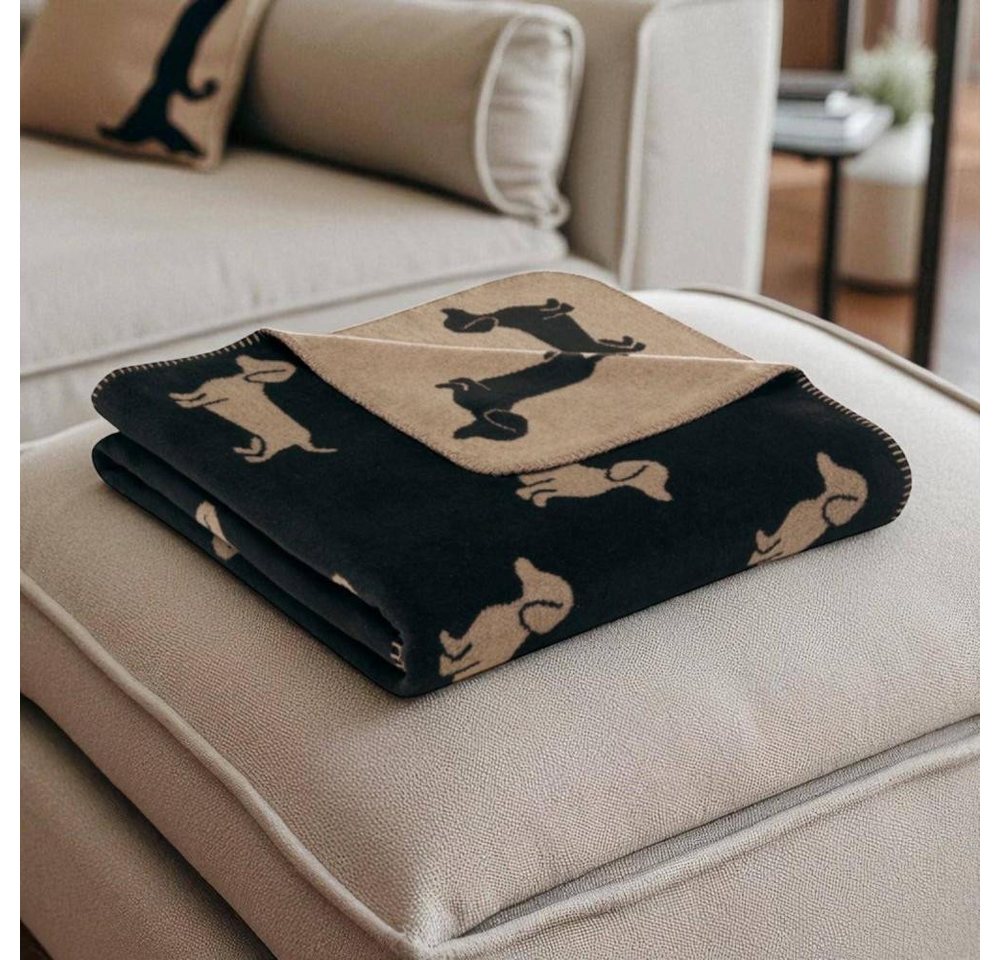 Wohndecke Wohndecke WE LOVE DOGS Dackel 62460 von Cawö in Schwarz/Beige, Cawö Home von Cawö Home