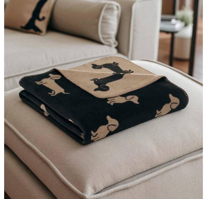 Wohndecke Wohndecke WE LOVE DOGS Dackel 62460 von Cawö in Schwarz/Beige, Cawö Home von Cawö Home