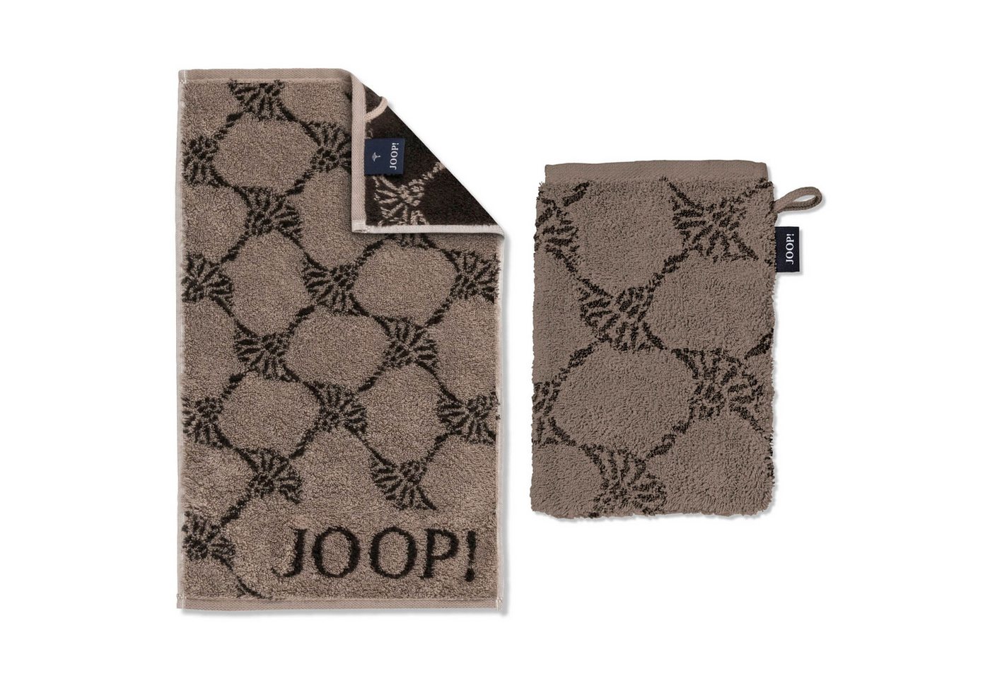 JOOP! Gästehandtuch Gästetuch Classic Cornflower Mocca 1611 39, Walkfrottier (1-St), Kornblumen-Design, Logo von JOOP!
