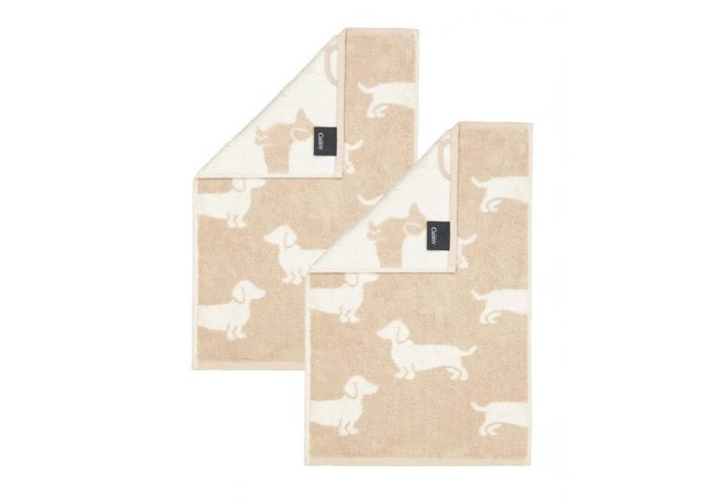 Cawö Handtuch 2 Stück Cawö We love Dogs Gästetücher 6246-33 Dackel Natur 30x50, Walkfrottier (Spar-Set, 2-St), 100% Baumwolle von Cawö