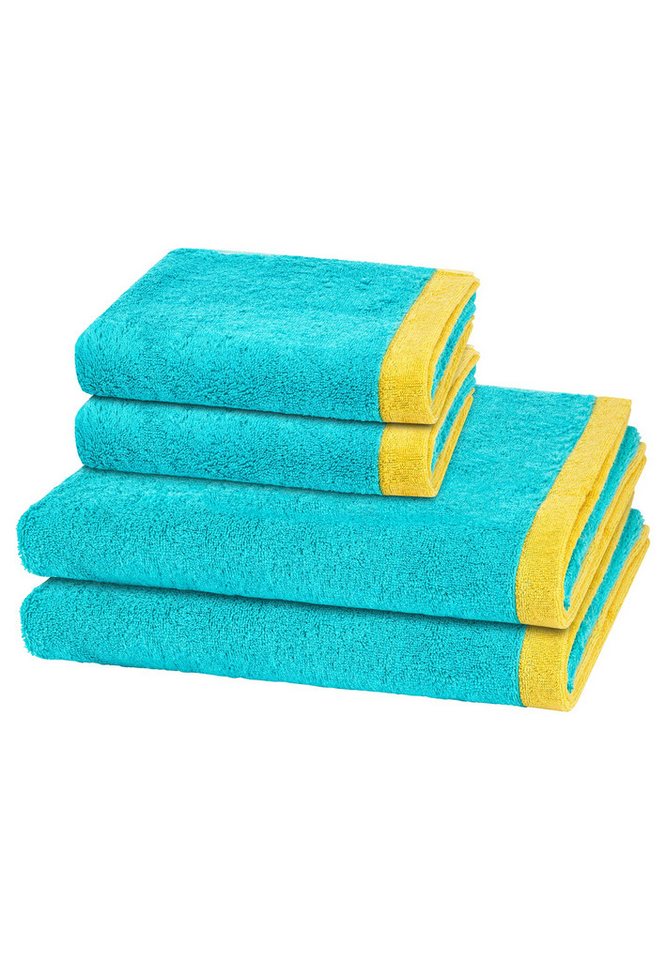 Cawö Handtuch Set Lifestyle Splash, Walkfrottee (Spar-Set, 4-St), 2 X Handtuch 2 X Duschtuch im Set - Baumwolle - Saugstark von Cawö