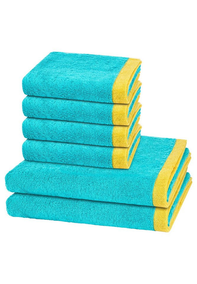 Cawö Handtuch Set Lifestyle Splash, Walkfrottee (Spar-Set, 6-St), 4 X Handtuch 2 X Duschtuch im Set - Baumwolle - Saugstark von Cawö