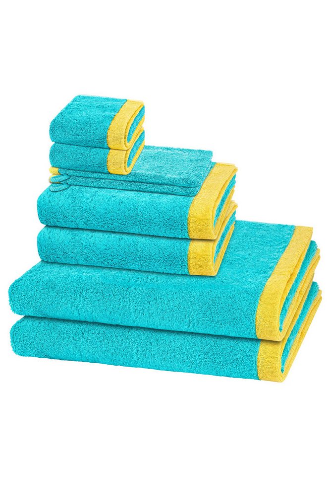 Cawö Handtuch Set Lifestyle Splash, Walkfrottee (Spar-Set, 8-St), 2 X Wasch- 2 X Gäste- 2 X Dusch- 2 X Handtuch im Set - Baumwolle von Cawö
