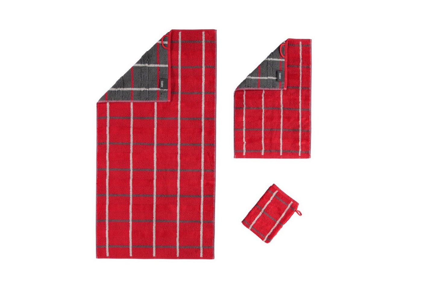 Cawö Handtuch Waschhandschuh Noblesse Square 1079 27 Rot, Walkfrottier (1-St), Karo-Design von Cawö