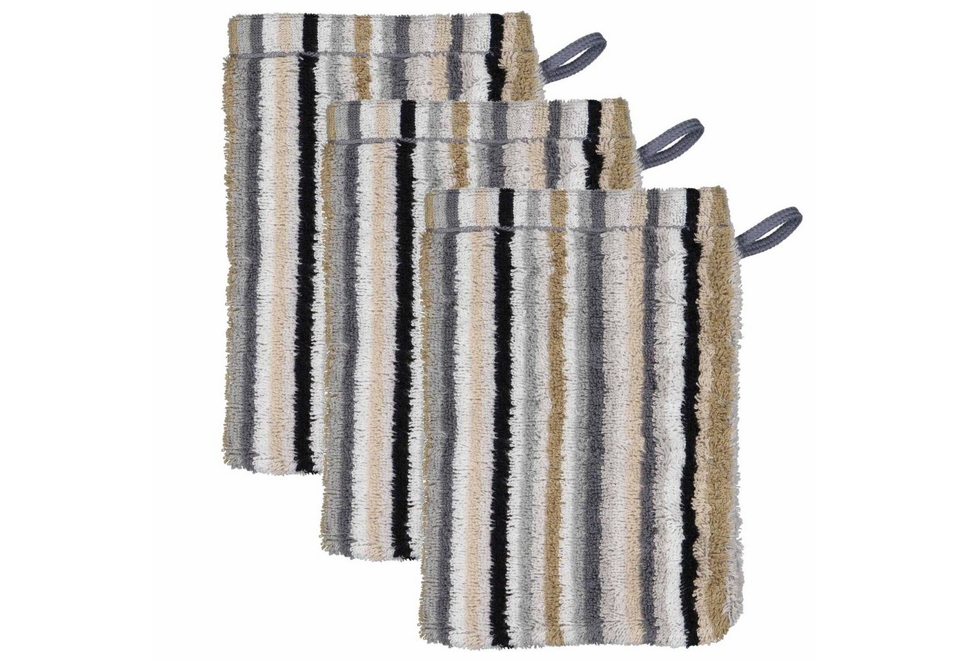 Cawö Waschlappen Waschhandschuh, 3er Pack - C Life Style Stripes, Frottier von Cawö