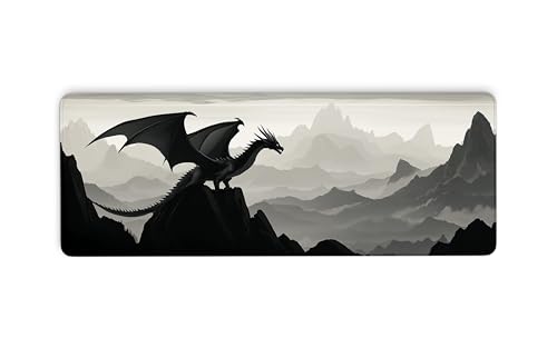 Black Dragon Mauspad Gaming, Berglandschaft, Schreibtisch-Mauspad mit genähten Kanten und rutschfester Unterseite, Schreibtischunterlage für Tastatur, Mauspad für Büro und Zuhause, 80 x 30 cm, 3 mm Black Dragon Mauspad Gaming, Berglandschaft, Schreibtisch-Mauspad mit genähten Kanten und rutschfester Unterseite, Schreibtischunterlage für Tastatur, Mauspad für Büro und Zuhause, 80 x 30 cm, 3 mm von Cawpom