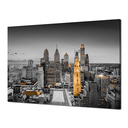 Cawpom Wandkunst Philadelphia Skyline Leinwand gedruckt USA Pennsylvania Stadtbild Wanddekoration für Wohnzimmer schwarz-weiß Bild Poster Gemälde Rahmen Zuhause Schlafzimmer Dekoration (91,4 x 61 cm) Cawpom Wandkunst Philadelphia Skyline Leinwand gedruckt USA Pennsylvania Stadtbild Wanddekoration für Wohnzimmer schwarz-weiß Bild Poster Gemälde Rahmen Zuhause Schlafzimmer Dekoration (91,4 x 61 cm) von Cawpom