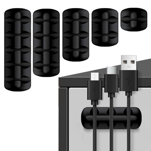 Caybats Kabelclips Kabelhalter Set [5 Stück] - Vielseitige Kabelführung & Kabel Organizer für Schreibtisch, USB- und Audiokabel, Ladekabel - sicheres Silikon (Schwarz) von Caybats