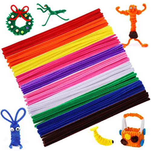 Caydo 100 Stück 10 Farben Pfeifenreiniger, Mehrfarbige Chenille-Stiele Bastelbedarf für kreative DIY Kunst und Handwerksdekorationen (6 mm x 30cm) von Caydo