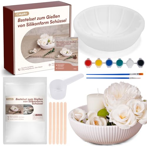 Caydo Gießpulver Starterset, Silikonformen Gießformen Schale mit Gießpulver 500g,DIY 20x7cm GießFormen Silikon Schale Reliefgießpulver zum Ausgießen mit Kreativ-Beton, Schmuck-Beton, Gießharz, Wachs von Caydo