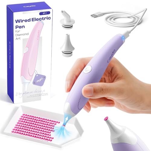 Caydo Steckbarer Elektrischer Diamond Painting Stift (Wired Plug-in), Ergonomisches Diamond Painting Zubehör mit Multi-Spitzen, Diamond Paint Stift zum Setzen von AB-Diamanten ohne Wachs (Lila) von Caydo