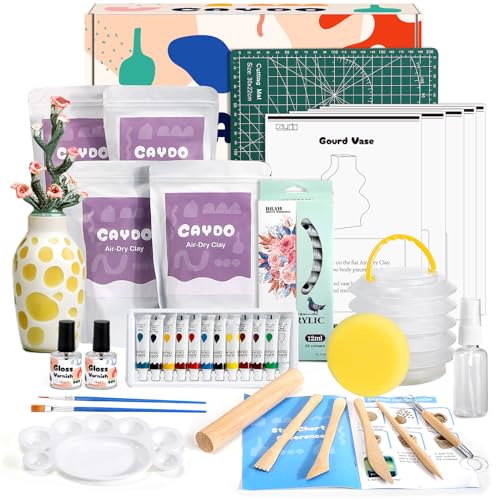 Caydo 2KG Töpferset für Anfänger mit lufttrocknendem Ton, Töpferwerkzeug, Anleitung, Acrylfarben, Selbsttrocknender Ton Diy Set Erwachsene Keramik Bemalen Set Caydo 2KG Töpferset für Anfänger mit lufttrocknendem Ton, Töpferwerkzeug, Anleitung, Acrylfarben, Selbsttrocknender Ton Diy Set Erwachsene Keramik Bemalen Set von Caydo