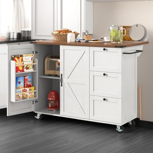 Cayipng 140 x 72 x 93 cm, Kücheninsel, Esstisch, Servierwagen mit 4 Türen und 2 Schubladen, rotierender Wagen mit Stauraum (Beige-3 Drawers) von Cayipng