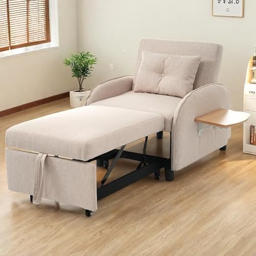 Cayipng 3-in-1-Einzelschlafsofa, multifunktional, Bett, Sessel, Liegestuhl in 3 Positionen, mit klappbaren Teetischen, kompaktes Design für kleine Räume, Beige von Cayipng