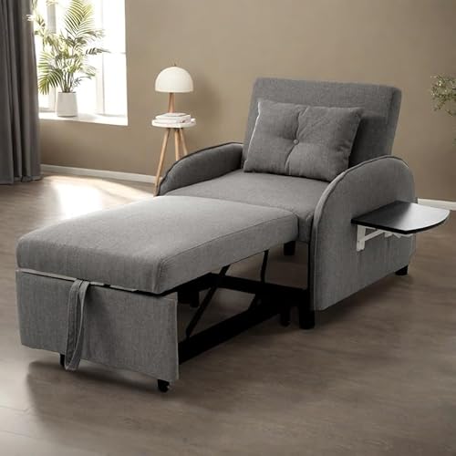 Cayipng 3-in-1-Einzelschlafsofa, multifunktional, Bett, Sessel, Liegestuhl in 3 Positionen, mit klappbaren Teetischen, kompaktes Design für kleine Räume, Dunkelgrau von Cayipng