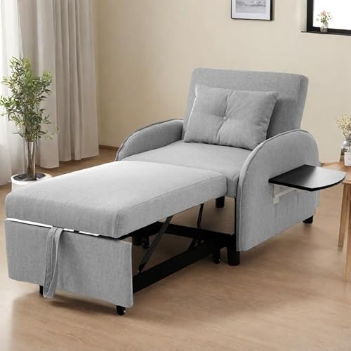 Cayipng 3-in-1-Einzelschlafsofa, multifunktional, Bett, Sessel, Liegestuhl in 3 Positionen, mit klappbaren Teetischen, kompaktes Design für kleine Räume, antikgrau von Cayipng