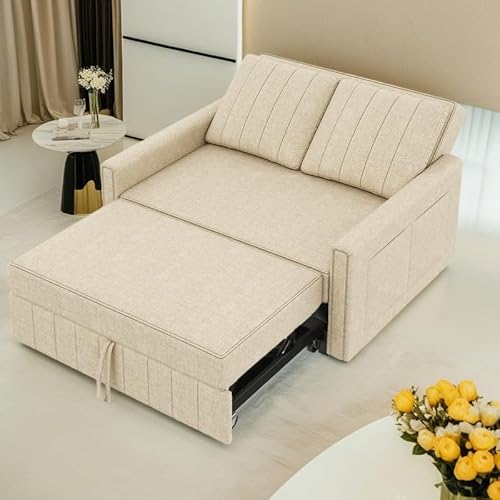 Cayipng 3-in-1 Multifunktionales Schlafsofa für kleine Räume, verstellbare Rückenlehne, inklusive 2 Kissen, 2-Sitzer-Sofa, Hellgrau – ideal für Zuhause oder Schlafzimmer, Beige von Cayipng