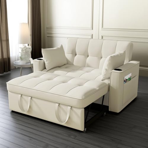 Cayipng Faltbares Schlafsofa Multifunktionales Schlafsofa Loungesofa mit Getränkehalter und Kissen für Wohnzimmer Schlafzimmer (Beige + Velvet) von Cayipng
