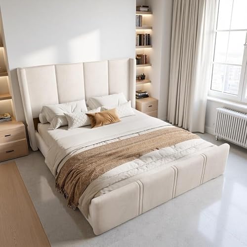 Cayipng Modernes Bettgestell mit Kopfteil, gepolstert, Samt, mit USB-Anschluss, tiefes Profil, Massivholz, ohne Federn, 140 x 200 cm, Grau Cayipng Modernes Bettgestell mit Kopfteil, gepolstert, Samt, mit USB-Anschluss, tiefes Profil, Massivholz, ohne Federn, 140 x 200 cm, Grau von Cayipng