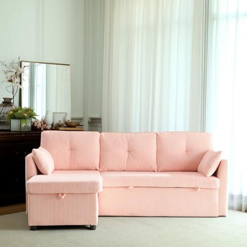 Cayipng Multifunktionales L-förmiges Schlafsofa mit Stauraum, austauschbare Chaiselongue, modulares Sofa für Wohnzimmer (Pink + Velvet) von Cayipng