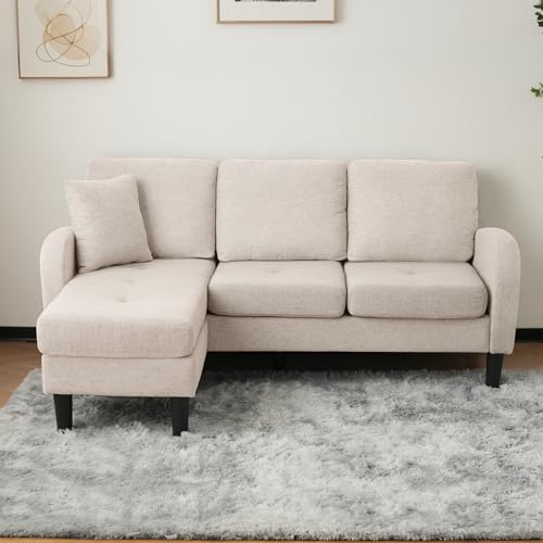 Ecksofa in L-Form mit Chaiselongue - 3-Sitzer-Sofa, 185 x 118 x 82 cm, atmungsaktiver Baumwoll- und Leinenstoff, Beine aus Kunststoff, modulares Design, ideal für Wohnzimmer, Wohnungen und Büros, von Cayipng
