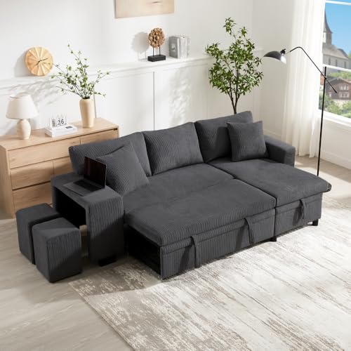 Klappsofa mit Bettfunktion, L-förmiges Ecksofa mit USB-Ladeanschluss und Kissen, verwandelbares 3-Sitzer-Sofa mit Seitenablagen und Stauraum Klappsofa mit Bettfunktion, L-förmiges Ecksofa mit USB-Ladeanschluss und Kissen, verwandelbares 3-Sitzer-Sofa mit Seitenablagen und Stauraum von Cayipng