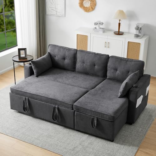 Schlafsofa für 3-Sitzer, Schlafsofa mit Schlaffunktion, französisches Bett in L-Form, Loungesessel mit Stauraum, mit Getränkehalter von Cayipng
