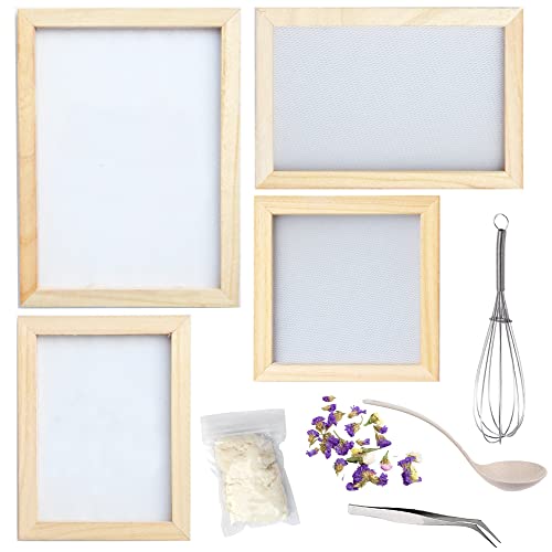 Cayway 10 Pack Holzpapierherstellung für DIY Trockenblumen Papier Handwerk, 4 Pack Mischen Rahmen Getrocknete Blumen, Getrocknete Blumen, Löffelrührer und Pinzette für Trockenblumen Papier Handwerk von Cayway