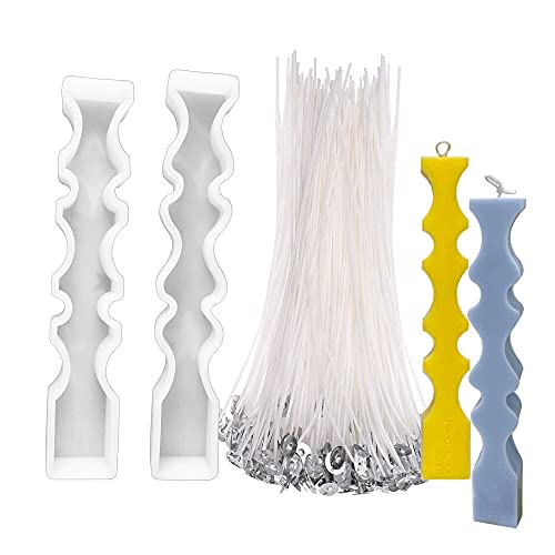 Cayway 102 Stück Kerze Resin Silikonform,2 Stück Lange Welle Kerze Schmuck Silikonform und 100 Stück Kerzendocht für Kerzenherstellung, Stumpenkerze Silikonformen DIY von Cayway
