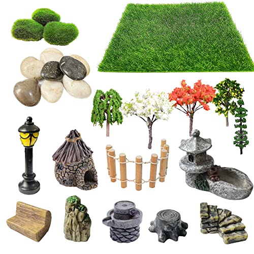 Cayway 26 Stück Min Zen Miniatur Garten Miniatur Gartenzubehör Ornamente, Garten Gras Miniatur Bäume Modellbau für Heimwerken, Feengarten Dekoration von Cayway
