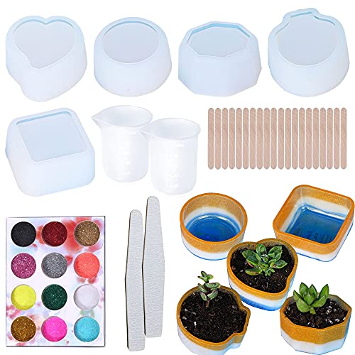 Cayway 30 Stück Resin Silikonformn, Blumentopf Resin Form Epoxidharz Formen Gießform, 12 Farbe Funkeln für Die Herstellung von Kerzenhaltern, Sukkulenten Blumentopf Silikon Form Cayway 30 Stück Resin Silikonformn, Blumentopf Resin Form Epoxidharz Formen Gießform, 12 Farbe Funkeln für Die Herstellung von Kerzenhaltern, Sukkulenten Blumentopf Silikon Form von Cayway