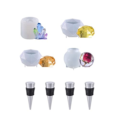 Cayway 8 Stück Resin Form für Weinverschluss, 4 Stück Kristalle Edelsteinform Sphärisch mit 4 Stück Weinverschluss Fit DIY Flaschenform Cayway 8 Stück Resin Form für Weinverschluss, 4 Stück Kristalle Edelsteinform Sphärisch mit 4 Stück Weinverschluss Fit DIY Flaschenform von Cayway