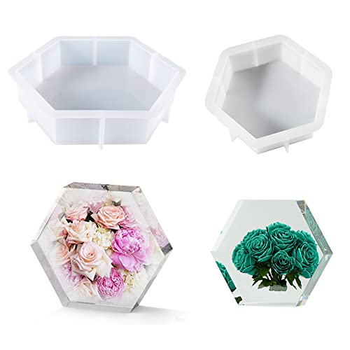 Cayway Groß Silikonformen Epoxidharz, 2 Größe Hexagon Blumen Resin Formen Hexagon Harzformen für Blumenkonservierung, DIY Hochzeitsgeschenk, Wohnkultur von Cayway