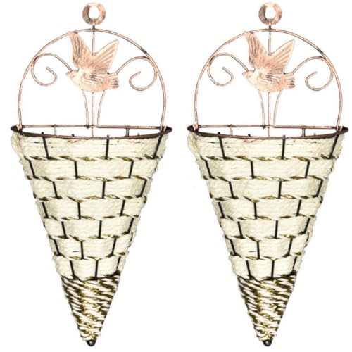 Cazqgoy 2 x Rattan-Hängepflanzkörbe, Hängepflanzkörbe, Wandbehang, Blumenkorb, Blumentopf, Wandbehang, Blumentöpfe (weiß) von Cazqgoy