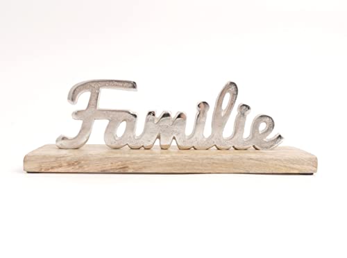 Dekoschild Schriftzug Famile Silber Mangoholz 38 cm Aufsteller Deko von Cb Home & Style