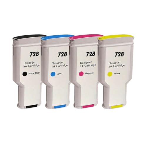 CbErFVK Kompatibel mit Tintenpatrone 728MBK DesignJet T730 T830(1 Set (4 pcs)) von CbErFVK