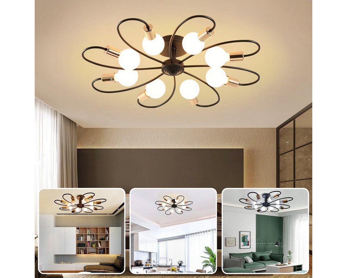 Cbei Deckenleuchte Deckenleuchte 8 Köpfe Deckenlampe für 20-30m² Wohnzimmer, E27(Leuchtmittel nicht enthalten), Farbwiedergabeindex (CRI): 60-70 von Cbei
