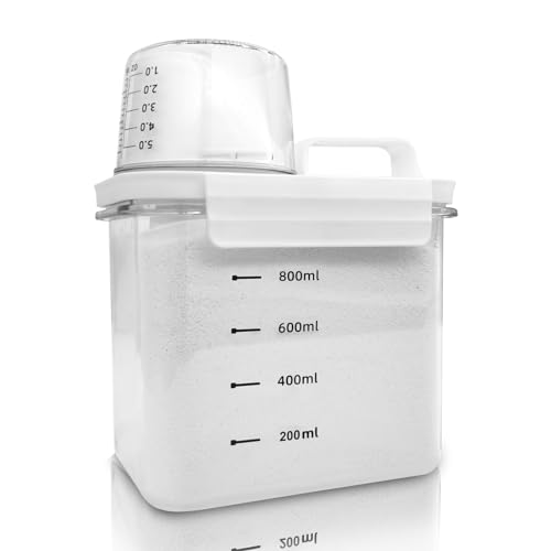 Cbilzxer Luftdichter Waschmittelspender Mit Messbecher, Waschpulver Aufbewahrungsbox, PET Kunststoff Klar, BPA-frei, mehrzweck-waschpulver-spender für Waschmittel, Getreide (1100ml) von Cbilzxer