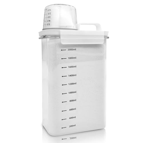 Cbilzxer Luftdichter Waschmittelspender Mit Messbecher, Waschpulver Aufbewahrungsbox, PET Kunststoff Klar, BPA-frei, mehrzweck-waschpulver-spender für Waschmittel, Getreide (2300ml) von Cbilzxer