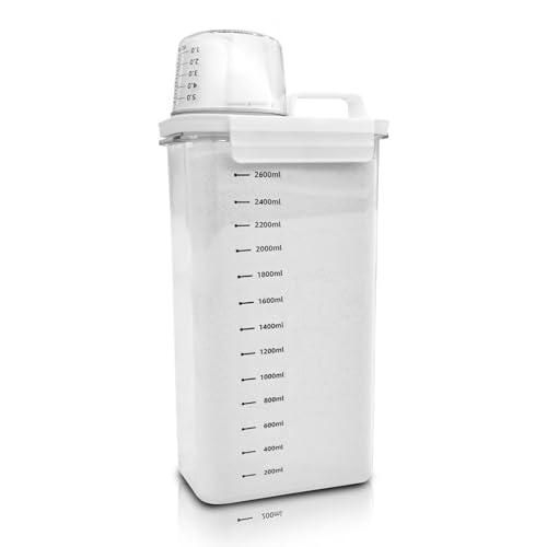 Cbilzxer Luftdichter Waschmittelspender Mit Messbecher, Waschpulver Aufbewahrungsbox, PET Kunststoff Klar, BPA-frei, mehrzweck-waschpulver-spender für Waschmittel, Getreide (2900ml) von Cbilzxer