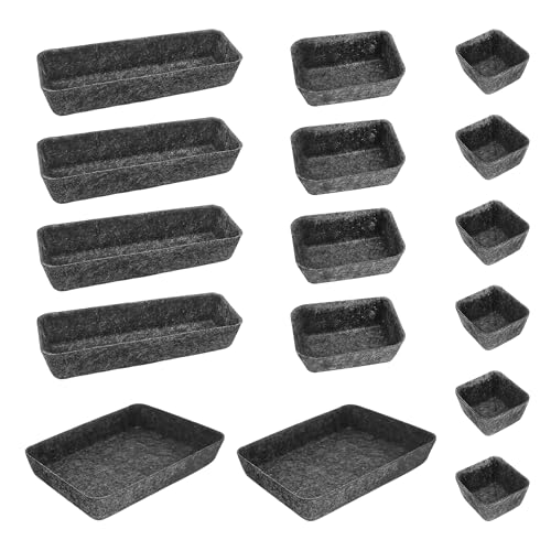 Cbilzxer Praktisches Schubladen Organizer Filz,16er-Set, Waschbare Filz Organizer für Schminktisch für Selbst gestalten der Schubladen (16er-Set Dunkelgrau) von Cbilzxer