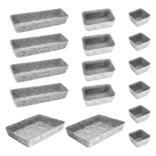 Cbilzxer Schubladen Organizer Filz, 16er-Set, Waschbare Filz Organizer für Schminktisch für Selbst gestalten der Schubladen (16er-Set Hellgrau) von Cbilzxer