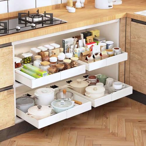 Cbilzxer Teleskopschublade 50cm, Ausziehschubladen für Schrank Organizer, mit klebendem Nano Film Heavy Duty Schiebeschubladen für Küche und Wohnzimmer (White 1 stück) 32-52cm von Cbilzxer