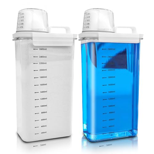 Cbilzxer Waschmittel Dosierhilfe, 2 Stück 2900ML Waschmittel Spender, Mit Messbecher Waschpulver, PET Kunststoff Klar, BPA-frei, mehrzweck-waschpulver-spender für Waschmittel (2900ml*2) von Cbilzxer