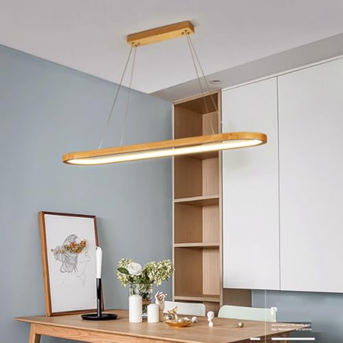 Esszimmer LED Pendelleuchte Dimmbar Esszimmerlampe Holz Esstischlampe Hängend Lampe Moderne Oval Hängelampe Höhenverstellbar Hängeleuchte mit Fernbedienung Küche Schlafzimmer Wohnzimmer (L90cm) von Cblbser