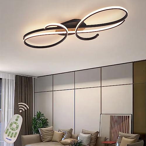 LED Deckenleuchte Dimmbar Wohnzimmer Esszimmer Schlafzimmer Esstisch Decke Hängend Lampe mit Fernbedienung, Modern Ring Design Acryl-schirm Kronleuchter für Flur Küche Büro Leuchte (Schwarz, L100cm) von Cblbser