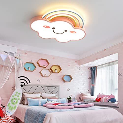 LED Deckenleuchte Dimmbarer mit Fernbedienung Smiley Deckenlampe Kinderzimmer Beleuchtung Niedliche Wolkenform Junge und Mädchen Schlafzimmer Kindergarten Zimmer Deckenleuchte Leuchte Rosa 63cm von Cblbser