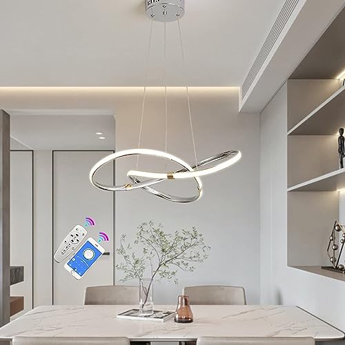 LED Pendelleuchte Esszimmer Hängelampe Modern Dimmbar 24W Esszimmerlampe mit Fernbedienung Kronleuchter Höhenverstellbar Hängeleuchte für Schlafzimmer Küchen Wohnzimmer Deckenlampe Chrom, L54cm von Cblbser