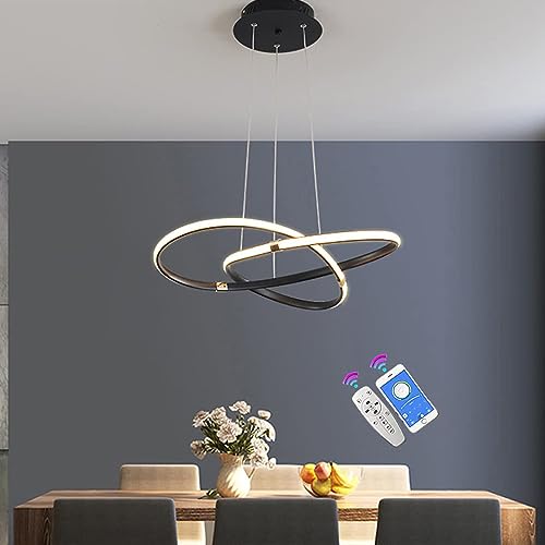 LED Pendelleuchte Esszimmer Hängelampe Modern Dimmbar 24W Esszimmerlampe mit Fernbedienung Kronleuchter Höhenverstellbar Hängeleuchte für Schlafzimmer Küchen Wohnzimmer Deckenlampe Schwarz, L54cm von Cblbser